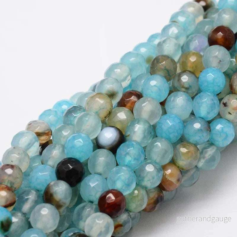 Agat facetterade runda - Turkos Brun mix, 6mm, 1 sträng - Bild 2
