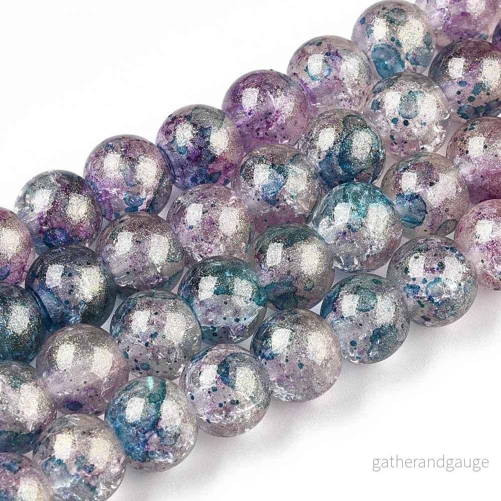 Krackelerad Rund - Stardust Teal, 8mm, 1 sträng - Bild 3