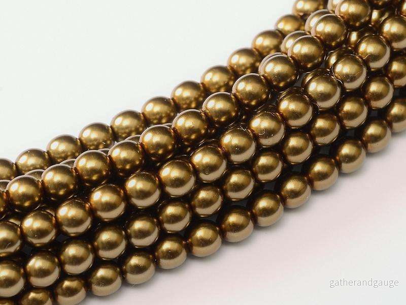 Tjeckiska vaxade glaspärlor - Shiny Brass 3mm, 1 sträng