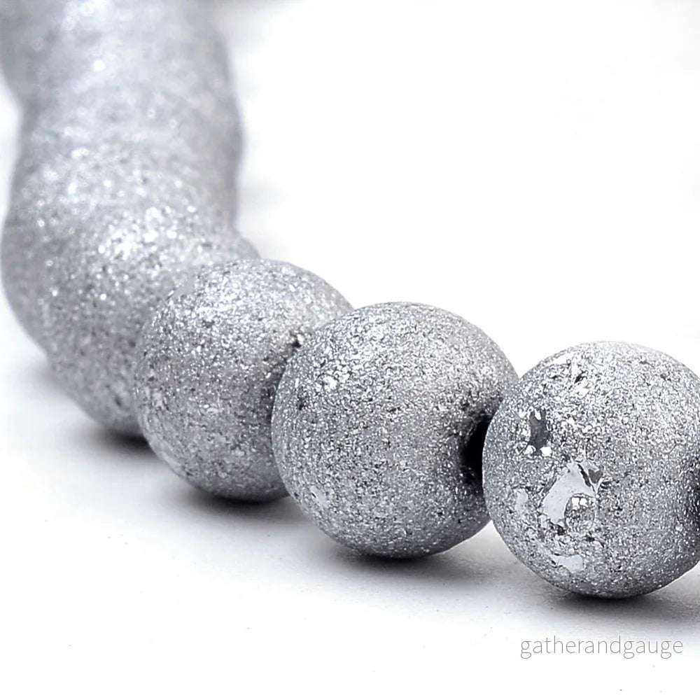 Glaspärlor Rund - Frostad silverfärgad, 8mm 1 sträng - Bild 2