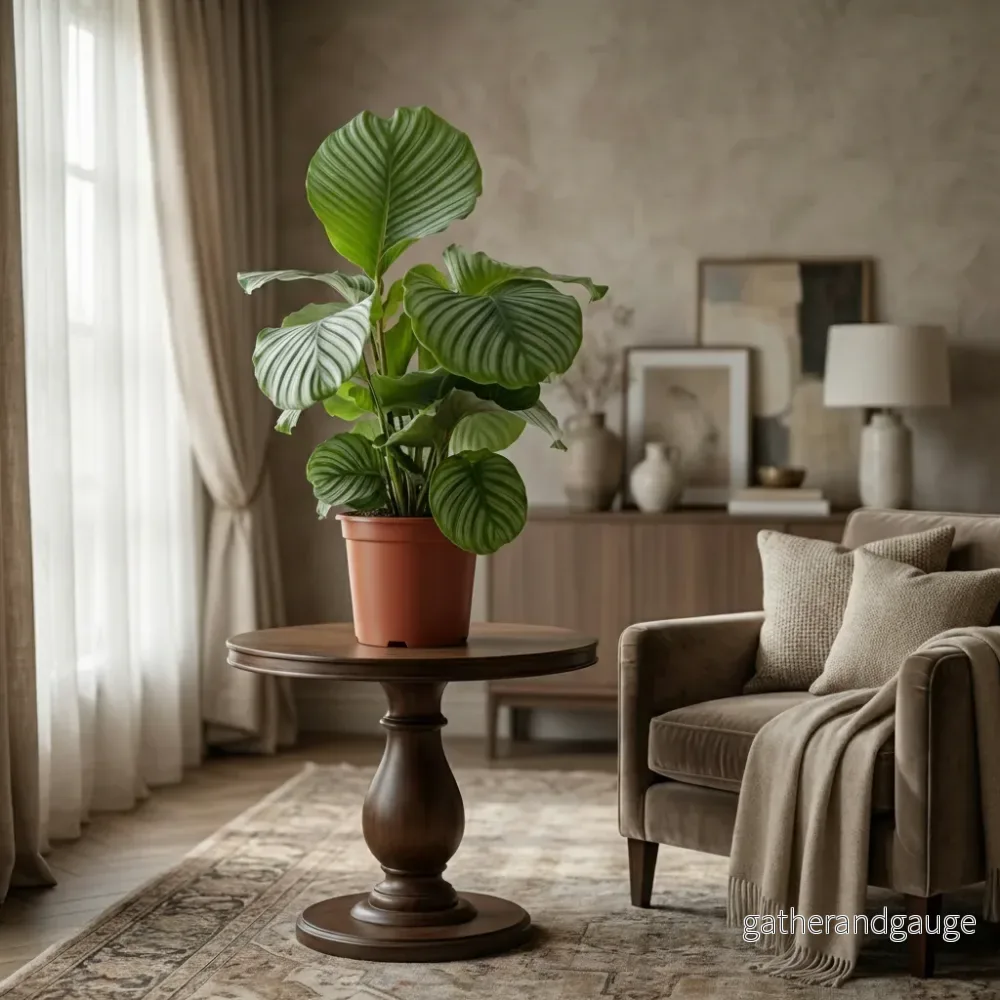 Green boutiQ – Kamerplant – Pauwenplant – Calathea Orbifolia – Groen – Weinig onderhoud – 1 Plant – Kruka 21cm – Hoogte 60 – 70cm Green boutiQ – Kamerplant – Pauwenplant – Calathea Orbifolia – Groen – Weinig onderhoud – 1 Plant – Kruka 21cm – Hoogte 60 – 70cm