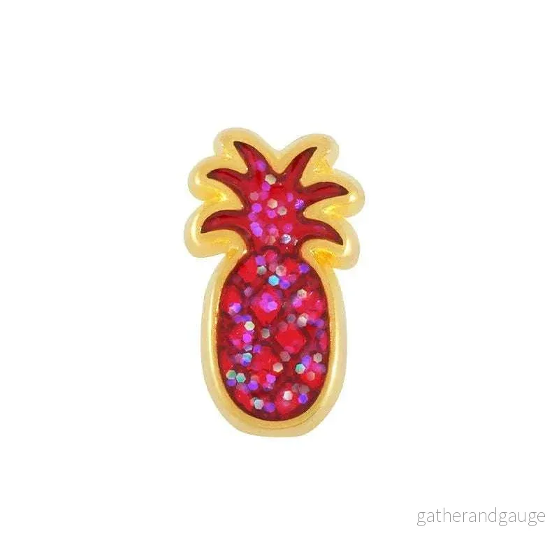 Slider 24k guldpläterad – Ananas med rosa glitter 8x15mm 1 styck Slider 24k guldpläterad – Ananas med rosa glitter 8x15mm 1 styck