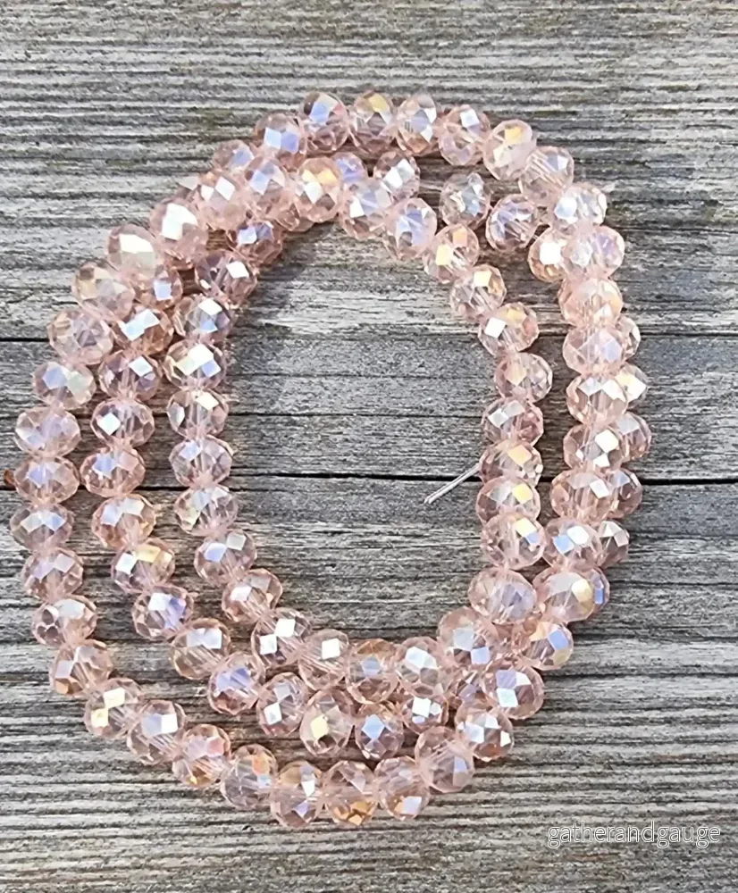 Facetterade glaspärlor – Rosa med lyster, 6x4mm 1 sträng Facetterade glaspärlor – Rosa med lyster, 6x4mm 1 sträng