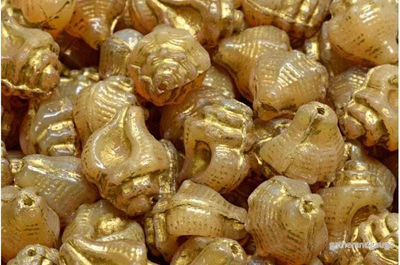 Murex Shell Beads - Opaque Light Caramel with Gold 15x12mm, 6-pack
