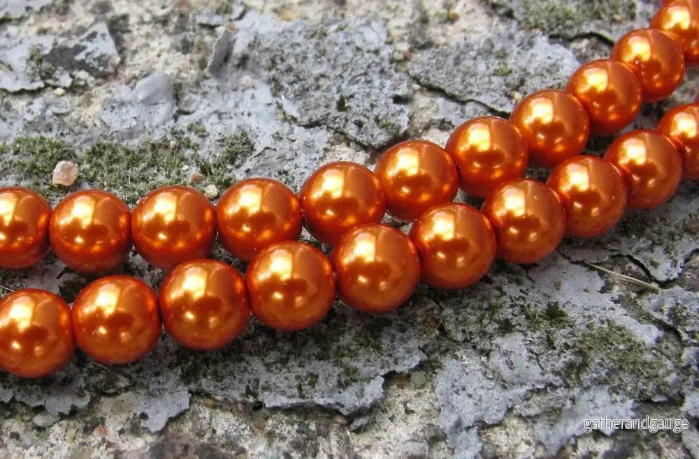 Tjeckiska vaxade glaspärlor - Burnt Orange 6mm, 1 sträng - Bild 2