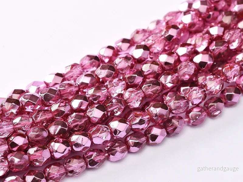 Tjeckiska Firepolish – Rose Metallic Ice 4mm, 1 sträng Tjeckiska Firepolish – Rose Metallic Ice 4mm, 1 sträng