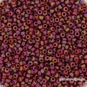 Miyuki Seed Beads - Opaque Glazed Frosted Rainbow Dark Red 15/0, 10 gram