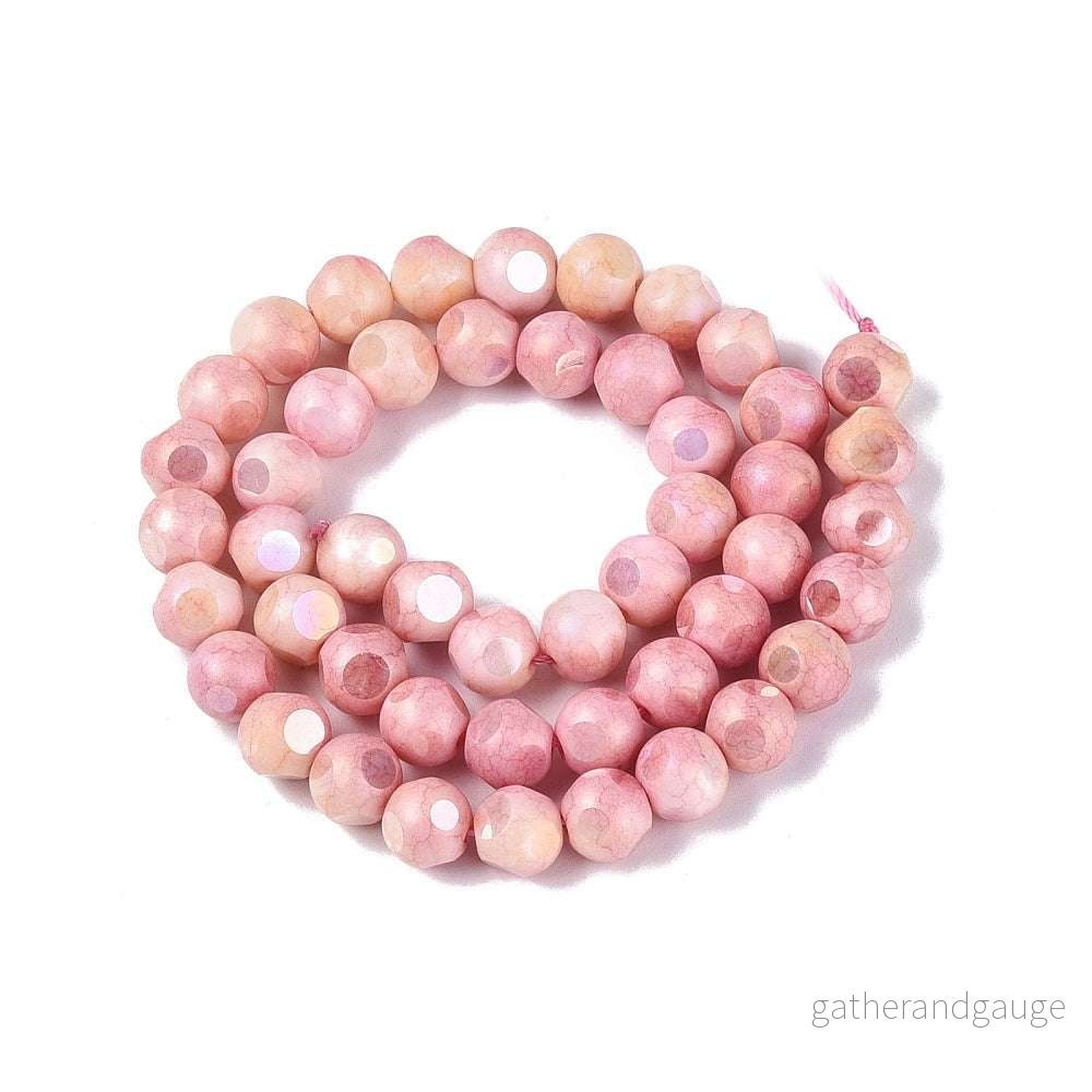 Glaspärlor Facetterad Rund – Pink AB, 8mm 1 sträng Glaspärlor Facetterad Rund – Pink AB, 8mm 1 sträng