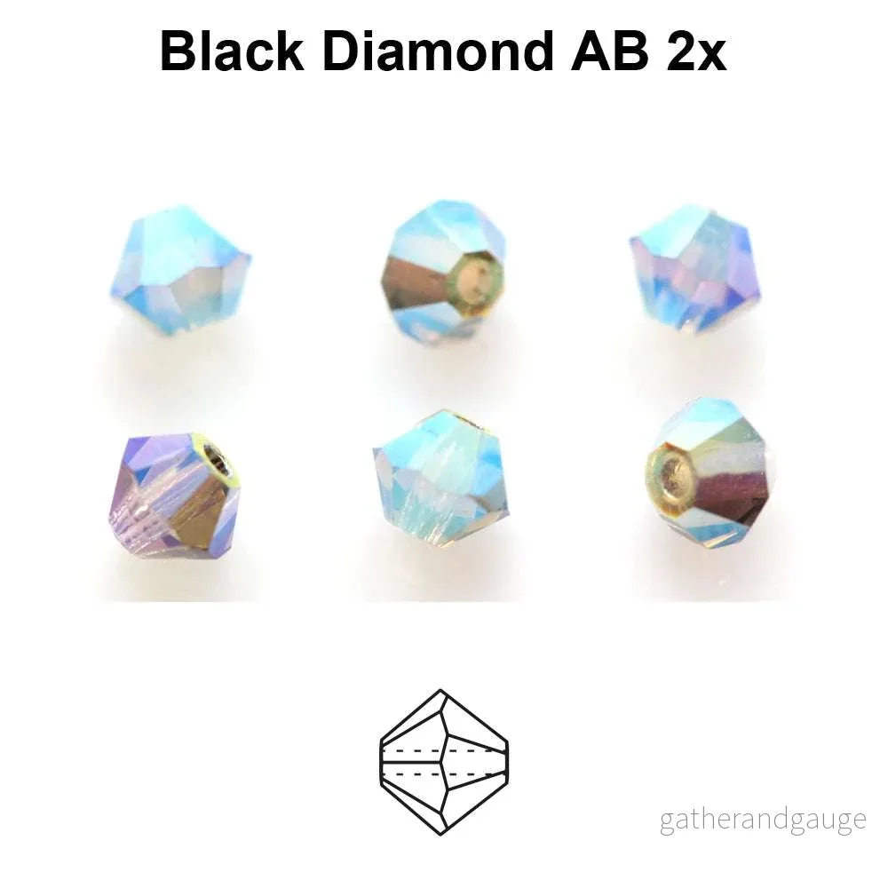 Tjeckiska Bicone - Black Diamond 2x AB, 4 mm, 30-pack