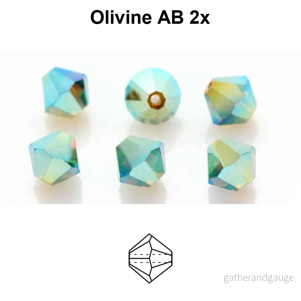Tjeckiska Bicone - Olivine 2x AB, 4 mm, 30-pack