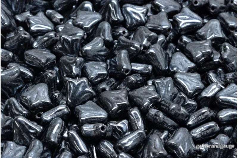 Lily Flower Bead - Jet Hematite 9mm, 20-pack