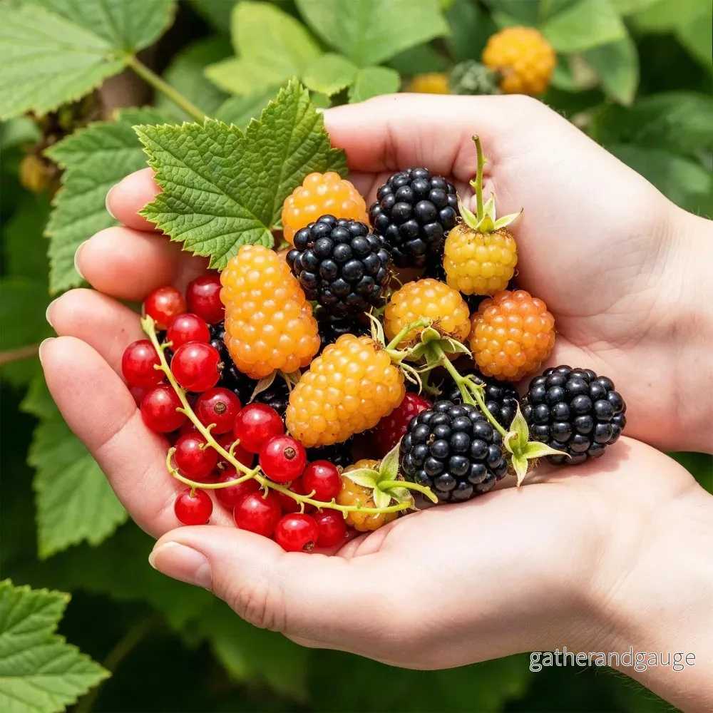 Fruktbärsortiment (Ribes Rubrum, Rubus Idaeus, Rubus Fruticosus) ’Jonkheer Van Tets, Fallgold, Thornfree’ Fruktbärsortiment (Ribes Rubrum, Rubus Idaeus, Rubus Fruticosus) ’Jonkheer Van Tets, Fallgold, Thornfree’