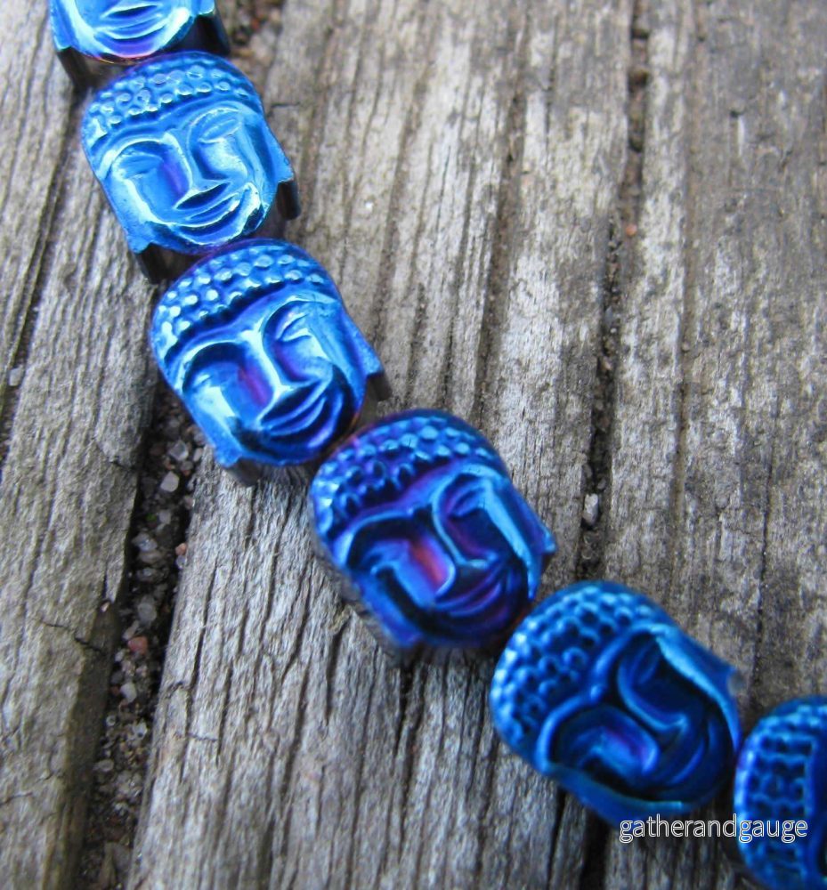 Hematit - Buddha-huvud 8x7mm Blå 1 sträng