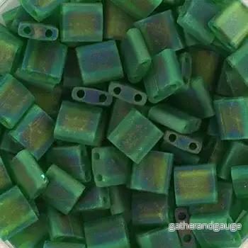 Miyuki Tila - Matt Transparent Green AB 5mm, 5 gram