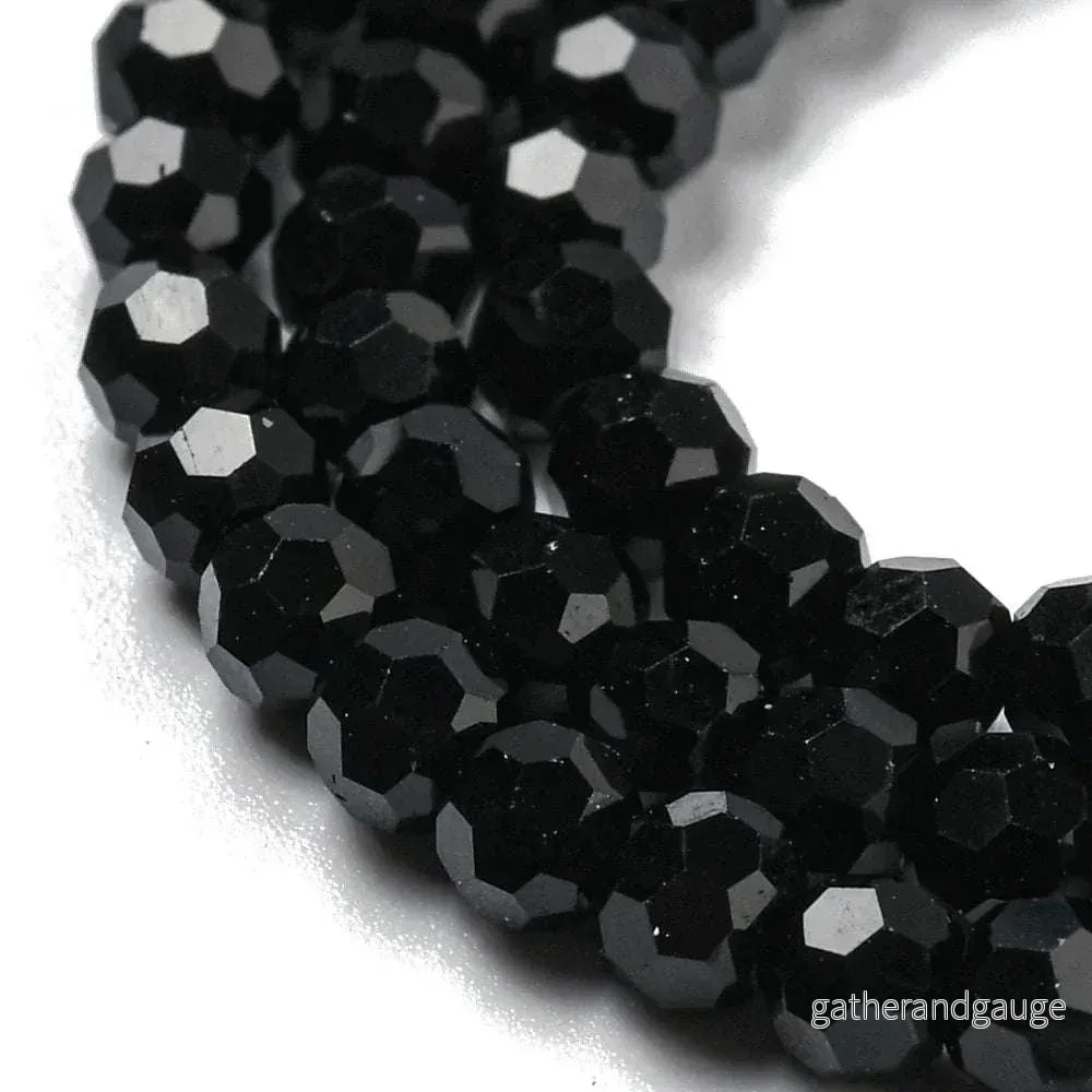 Glaspärlor Facetterade - Runda, Svarta 3mm, 1 sträng - Bild 3