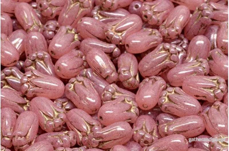 Tulip Bud Bead – Pink with Gold 12x8mm, 20-pack Tulip Bud Bead – Pink with Gold 12x8mm, 20-pack