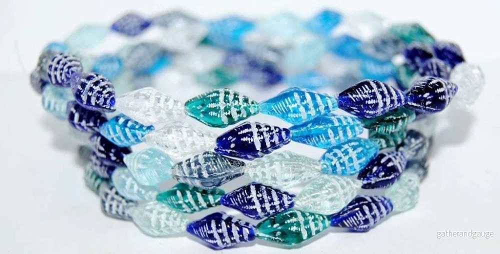 Miter Shell Beads – Mix Blue with White 16x8mm, 10-pack