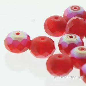 Tjeckiska Firepolish Donut - Red 2-ton matte AB 3x5mm, 1 sträng