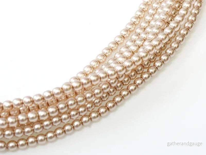 Tjeckiska Vaxade Glaspärlor - Shiny Beige 6mm, 1 Sträng