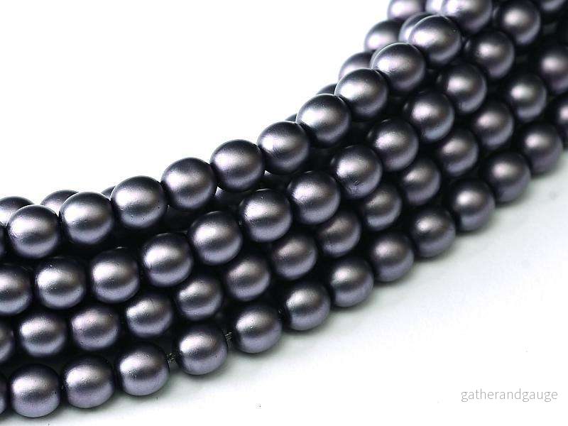 Tjeckiska Vaxade Glaspärlor – Matted Deep Lilac Satin 3mm, 1 sträng