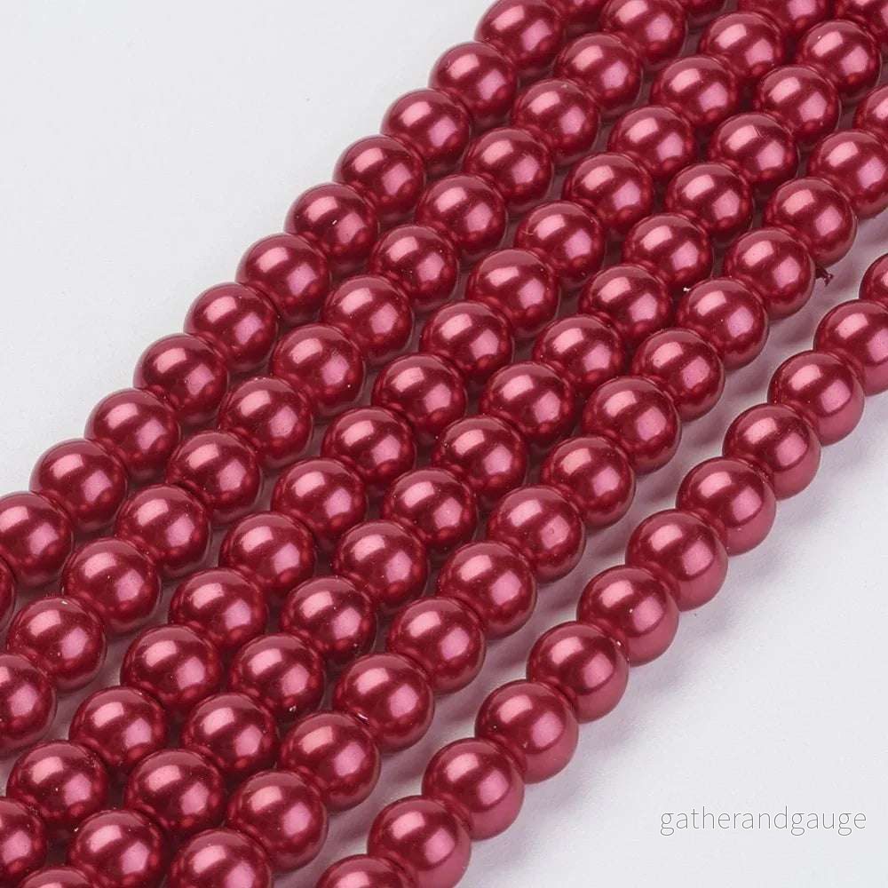 Vaxade glaspärlor - Crimson 6mm 1 sträng - Bild 2