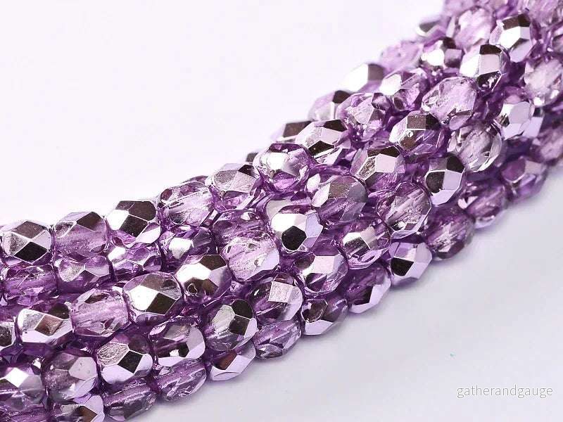 Tjeckiska Firepolish – Crystal Lilac Metallic Ice 3mm, 1 sträng