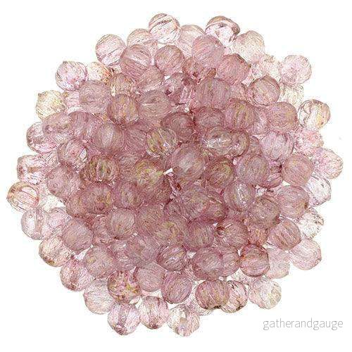 Tjeckiska Melon Round - Luster Transparent Topaz/Pink 3mm 50-pack
