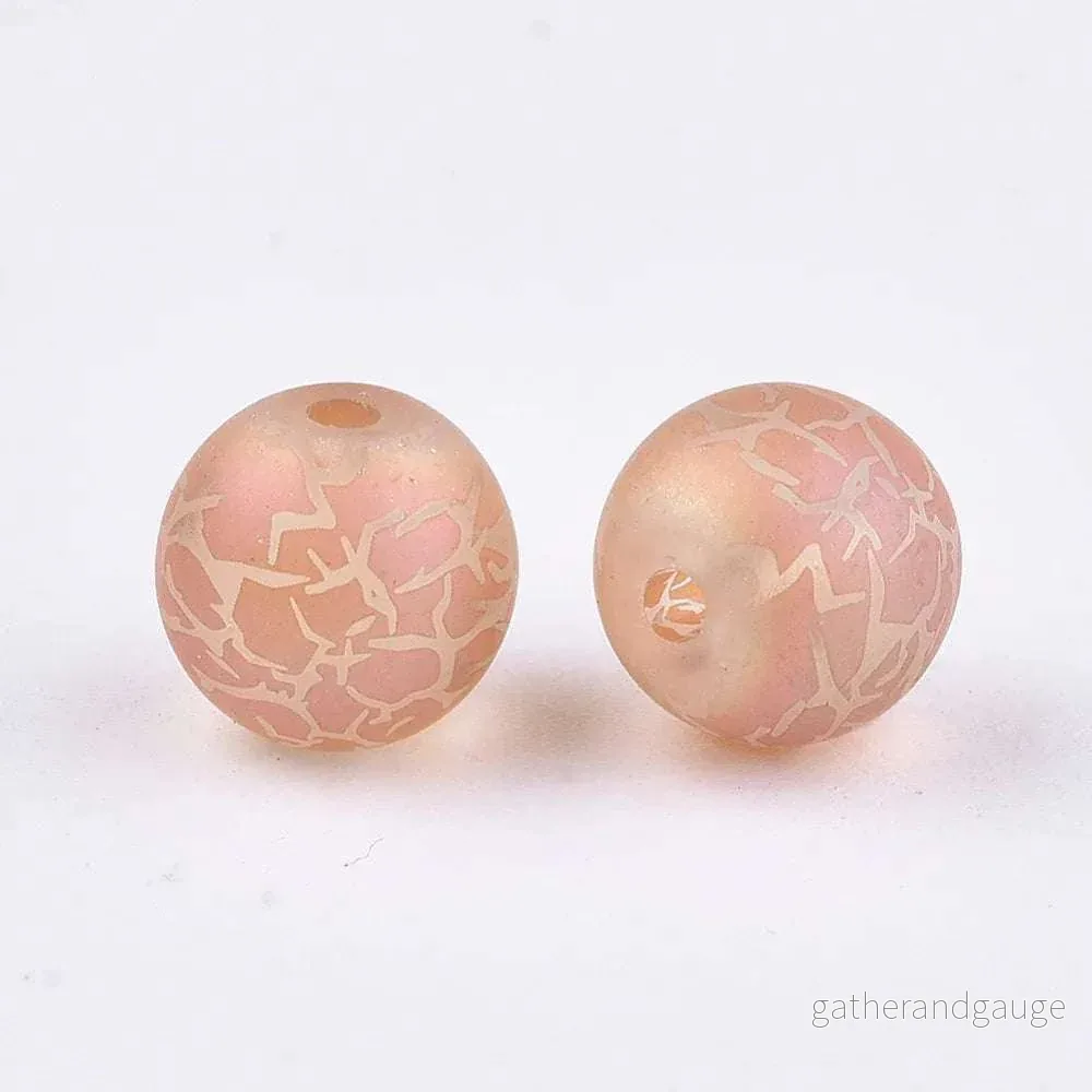Glaspärla Rund – Krackelerat mönster Dark Salmon 8mm 1 styck Glaspärla Rund – Krackelerat mönster Dark Salmon 8mm 1 styck