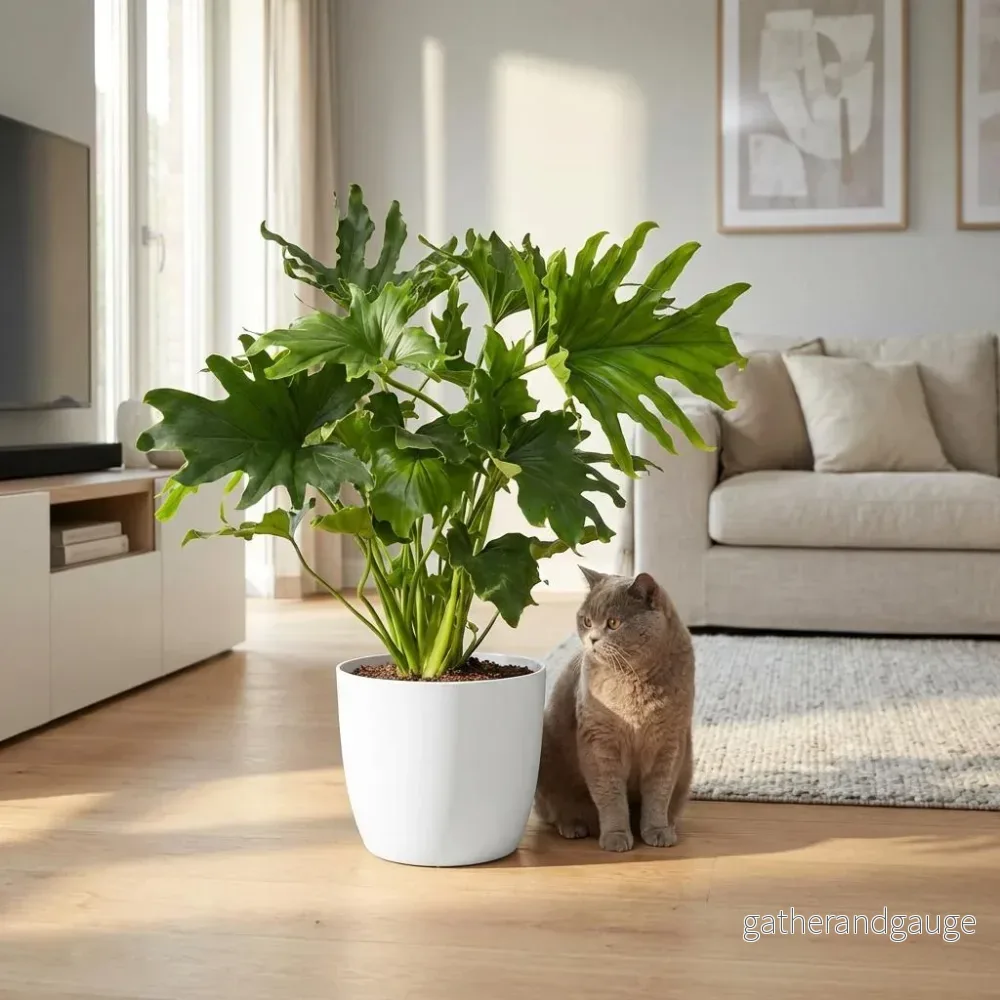 Green boutiQ – Kamerplant – Philodendron – Philodendron Lickety split – Groen – Weinig onderhoud – 1 Plant – met Potter Wit – Kruka 19cm – Hoogte 70cm