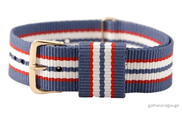 NATO-armband 20 mm – blå/röd/vit/blå NATO-armband 20 mm – blå/röd/vit/blå