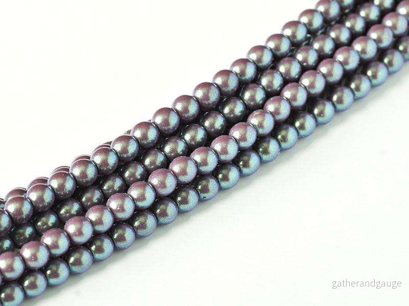 Tjeckiska Pearl Shell - Plum 3mm, 1 sträng