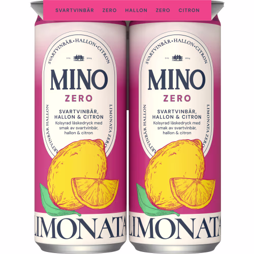 Mino Limonata Svartvinbär Hallon Läsk Burk 4p/33cl Mino Limonata Svartvinbär Hallon Läsk Burk 4p/33cl