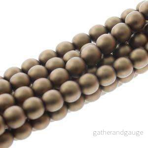Tjeckiska vaxade glaspärlor - Antique Gold Matt 4mm, 1 sträng