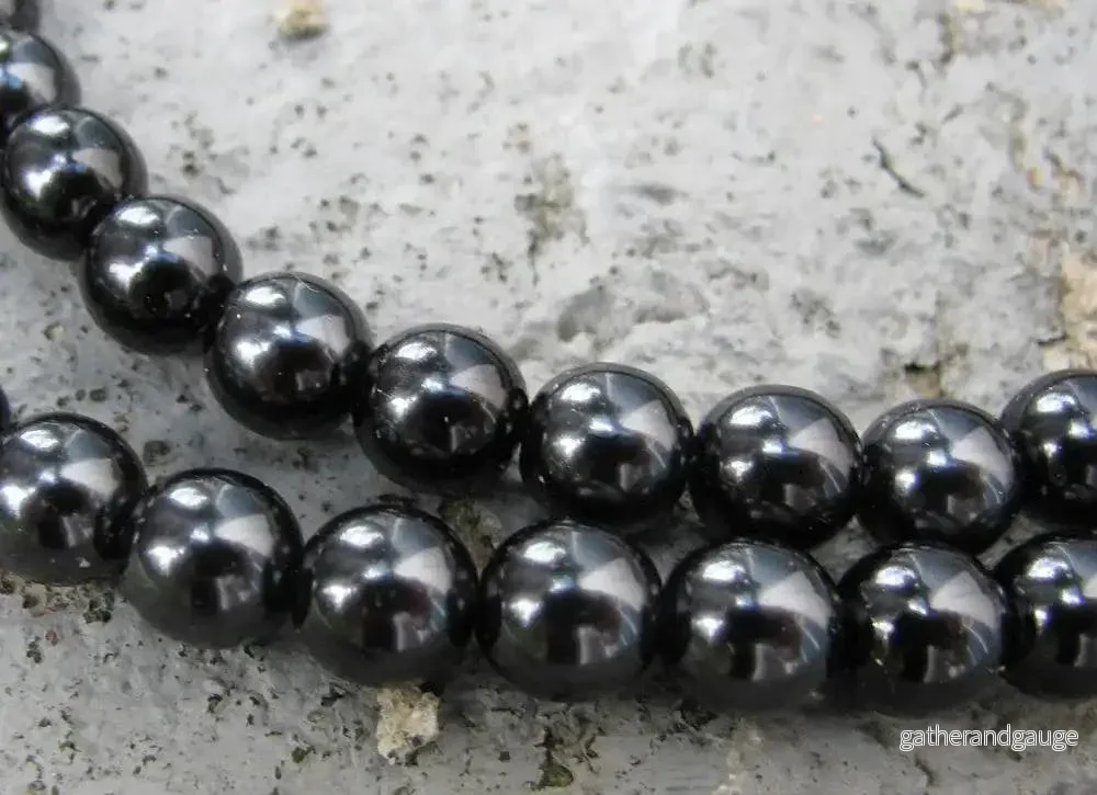 Tjeckiska Vaxade Glaspärlor - Black 8mm, 1 Sträng - Bild 2