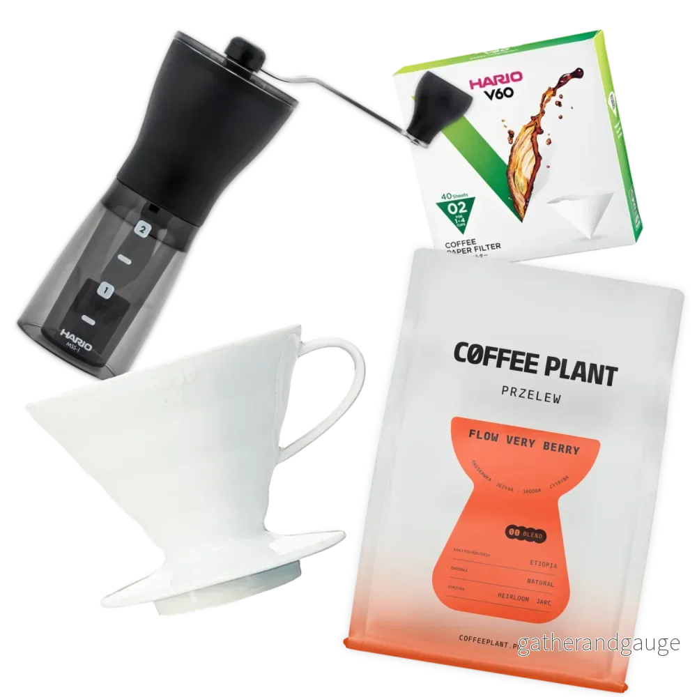 Keramiskt Pour Over Startkit – V60-02 Dripper + Filter + Kvarn + Bryggkaffe Keramiskt Pour Over Startkit – V60-02 Dripper + Filter + Kvarn + Bryggkaffe