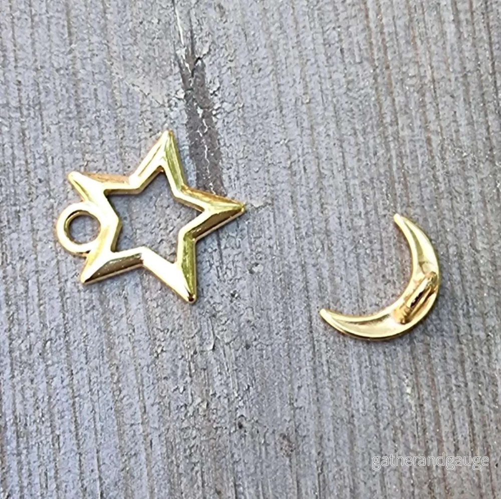 Stavlås 24K guldpläterad - Stjärna och måne 1 set - Bild 2