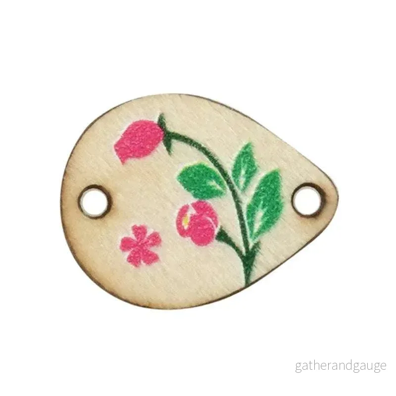 Connector Trä – Droppformad med Blommor 14x18mm 1 styck Connector Trä – Droppformad med Blommor 14x18mm 1 styck