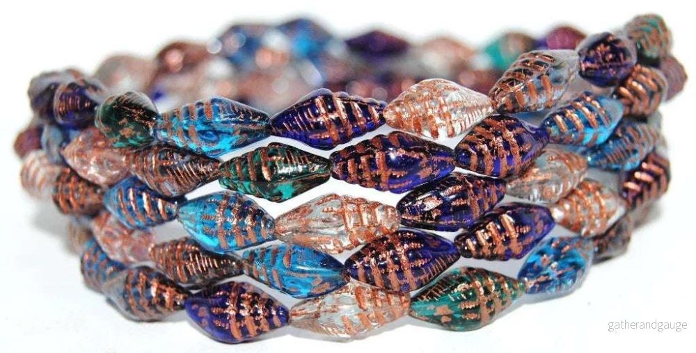 Miter Shell Beads - Mix Blue with Copper 16x8mm, 10-pack
