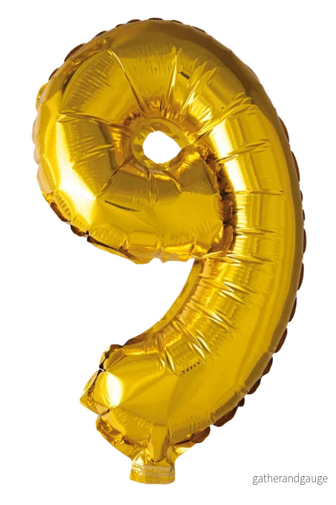 Folieballong siffror 9 i guld 102 cm