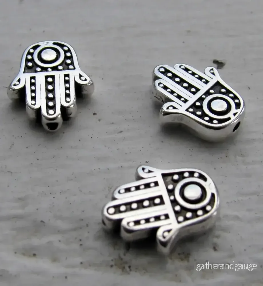 Mellandel silverpläterad - Hamsa hand 12x10mm 3-pack - Bild 2
