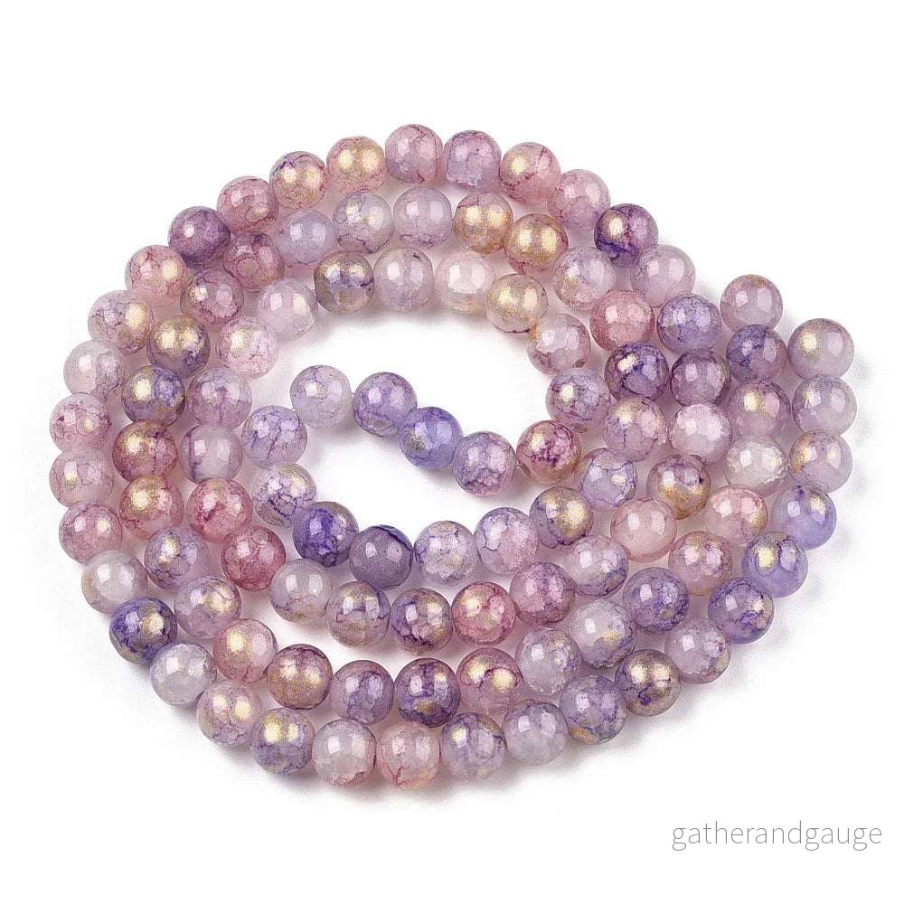 Krackelerad Rund - Stardust Blue Plum, 6mm, 1 sträng - Bild 2