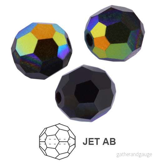 Preciosa Facetterad Rund - Jet AB 4mm, 20-pack