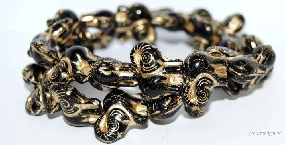 Glaspärla Elefant – Jet with gold 20mm 1 styck