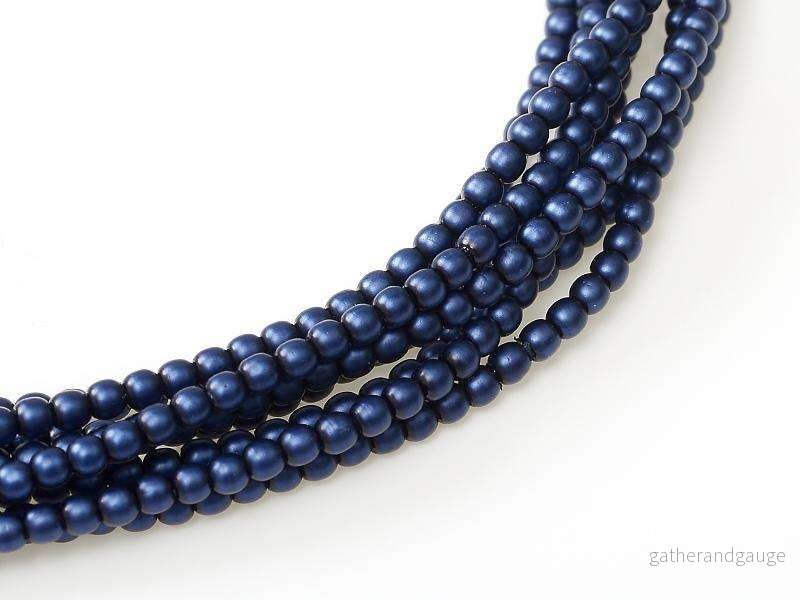 Tjeckiska Vaxade Glaspärlor - Matted Midnight Blue Satin 3mm, 1 sträng