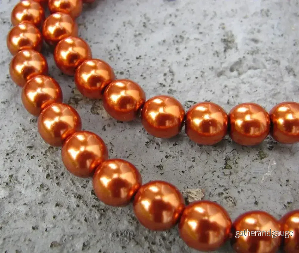 Tjeckiska vaxade glaspärlor - Copper 8mm, 1 sträng - Bild 2