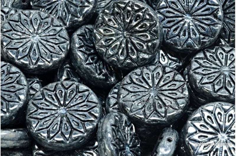 Origami Flower Bead - Jet Hematite 18mm, 6-pack
