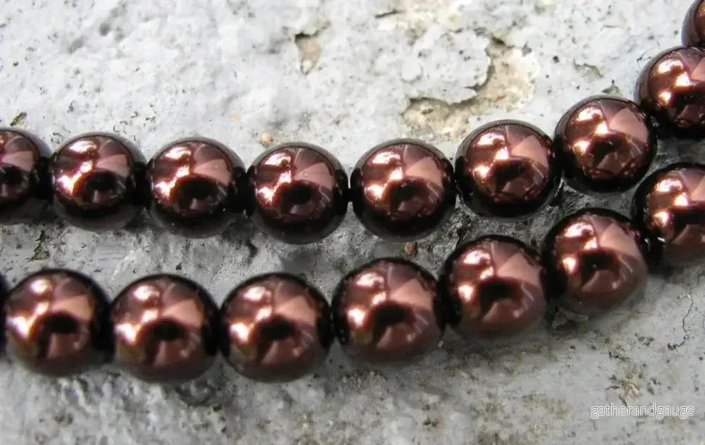 Tjeckiska vaxade glaspärlor - Bronze 8mm, 1 sträng - Bild 2