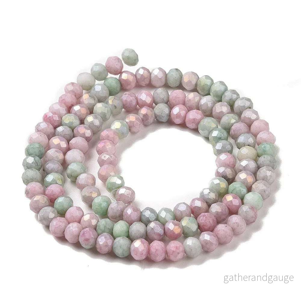 Facetterade glaspärlor – Sommarmix Röd/Grön 4x3mm 1 sträng