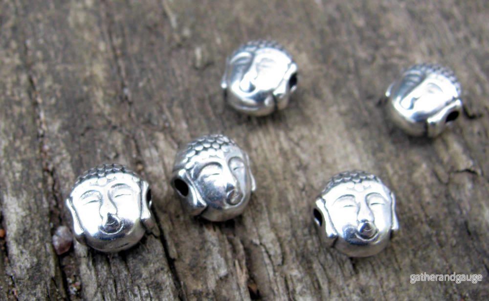 Mellandel Silverfärgad - Mindre Buddha-huvud 7x5,2mm, 5-pack - Bild 2