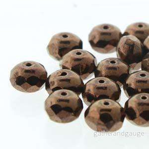 Tjeckiska Firepolish Donut - Dark Bronze 4x7mm, 1 sträng